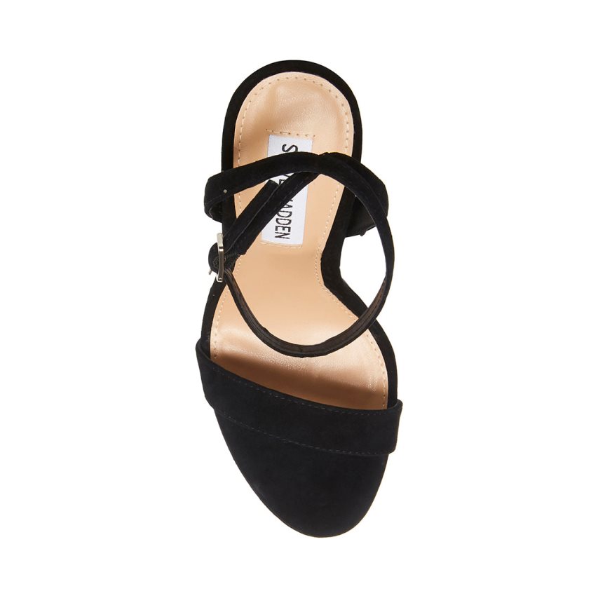 Black Steve Madden Wafer Suede Women's Heels Sandals | PH 6903KEQ